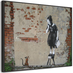 Large Banksy Framed Canvas Art Print - Rat Girl