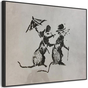 Large Banksy Framed Canvas Art Print - Rats Along the Seine