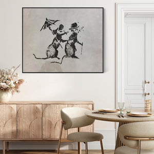 Large Banksy Framed Canvas Art Print - Rats Along the Seine