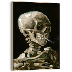 Skeleton Skull Smoking Cigarette Wall Art Framed Canvas Print of Vincent Van Gogh Painting