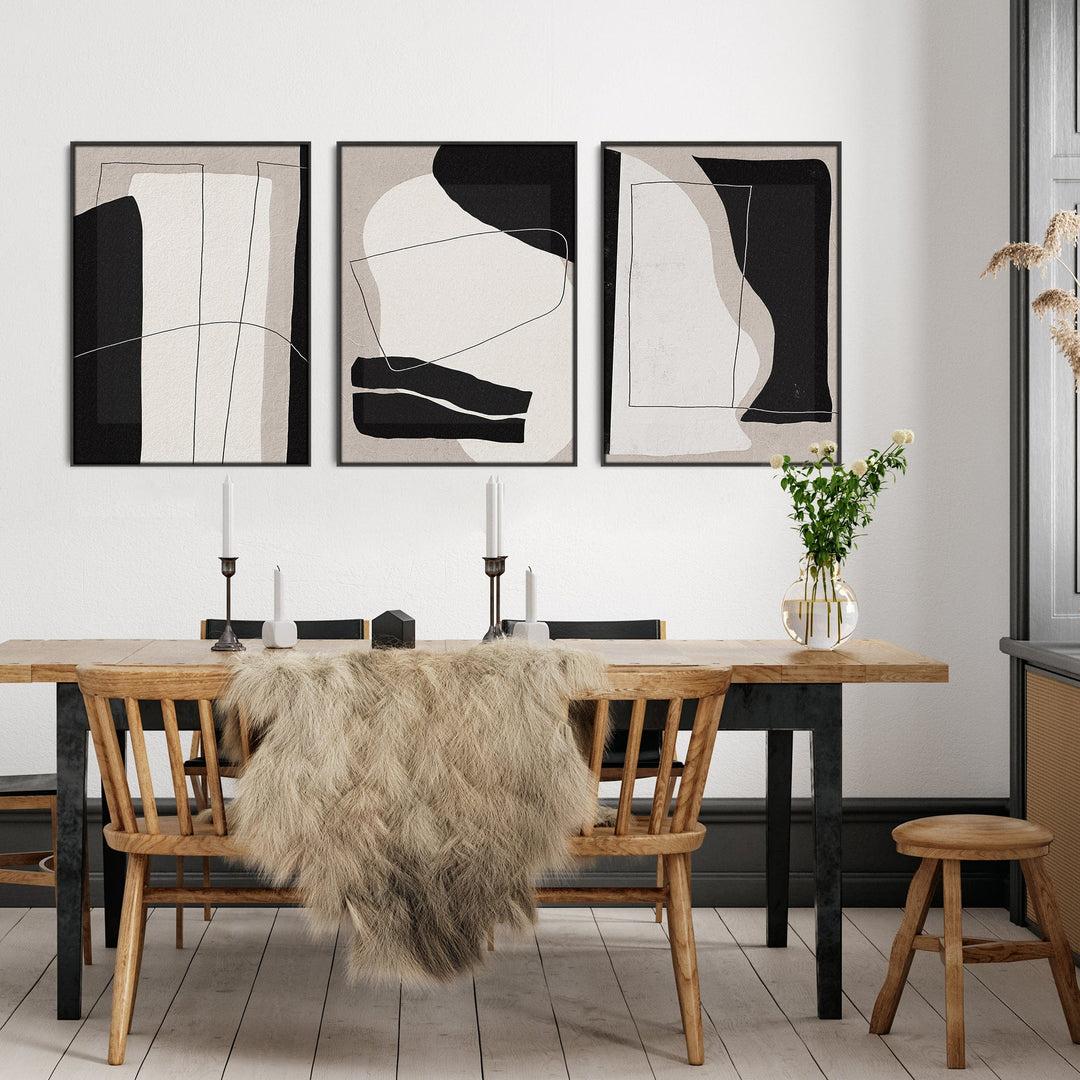 Large Abstract Neutral Wall Art for Living Room - Set of 3 Framed Canv ...