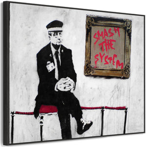 Large Banksy Framed Canvas Art Print - Smash the System