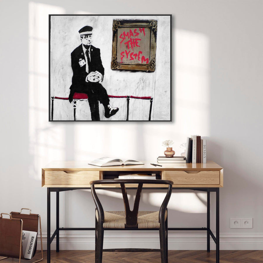 Large Banksy Framed Canvas Art Print - Smash the System