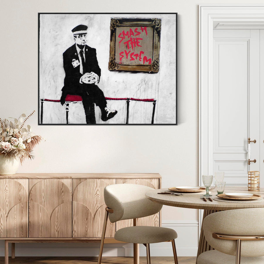 Large Banksy Framed Canvas Art Print - Smash the System