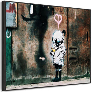 Large Banksy Framed Canvas Art Print - Space Girl and Bird