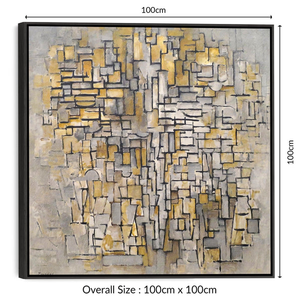 Large Yellow Grey Modern Framed Abstract Canvas - Piet Mondrian