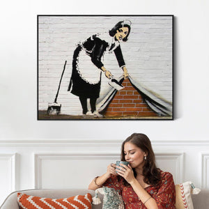 Large Banksy Framed Canvas Art Print - Sweep It Under The Carpet