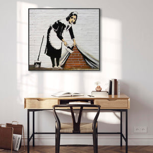 Large Banksy Framed Canvas Art Print - Sweep It Under The Carpet