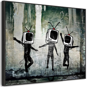 Large Banksy Framed Canvas Art Print - TV Heads