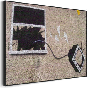 Large Banksy Framed Canvas Art Print - TV Through a Window