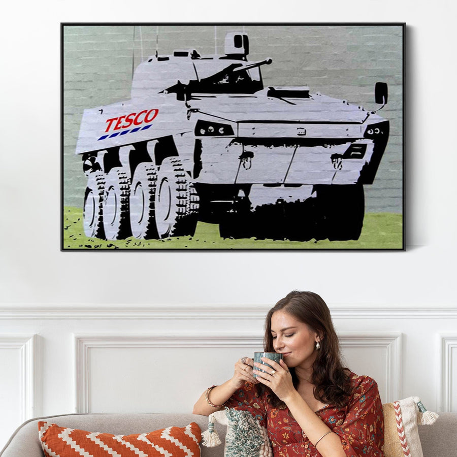 Large Banksy Framed Canvas Art Print - Tesco Tank