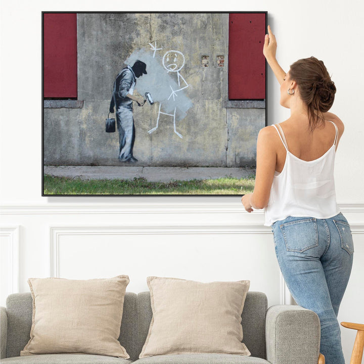 Large Banksy Framed Canvas Art Print - The Gray Ghost in New Orleans - FFob-2479-B-L