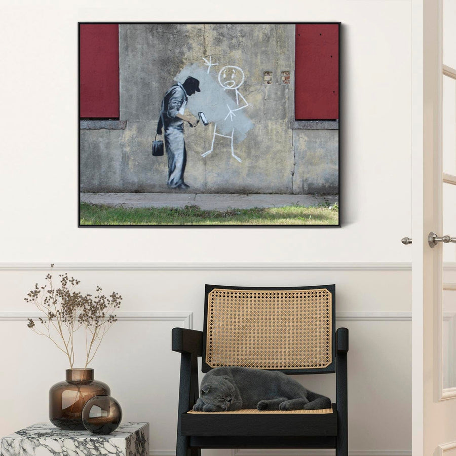 Large Banksy Framed Canvas Art Print - The Gray Ghost in New Orleans