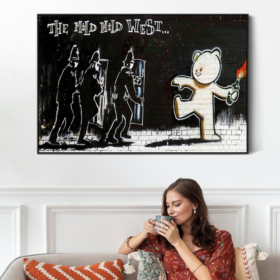 Large Banksy Framed Canvas Art Print - The Mild Mild West