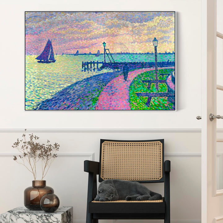 Theo Van Rysselberghe - Framed Wall Art Print Canvas Picture - Entrada Puerto Volendam - FF2539-W-L