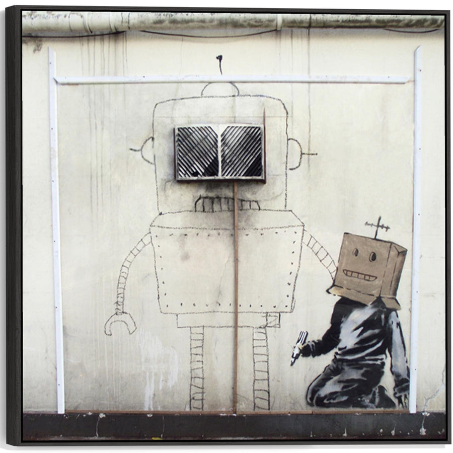 Large Banksy Framed Canvas Art Print - Torquay Robot