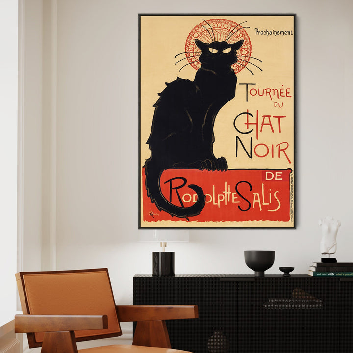 Black Cat Wall Art Framed Le Chat Noir Paris Canvas Print - FFp-2170-B-S