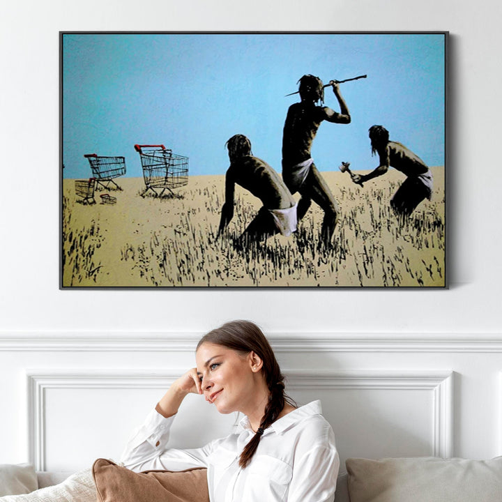 Large Banksy Framed Canvas Art Print - Trolley Hunters - FF2454-B-L