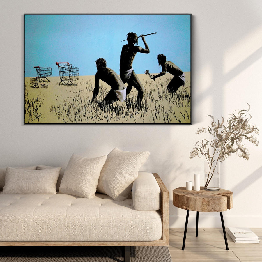 Large Banksy Framed Canvas Art Print - Trolley Hunters