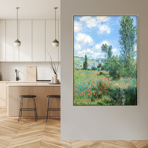 View of Vetheuil Wall Art Framed Canvas Print of Claude Monet Painting