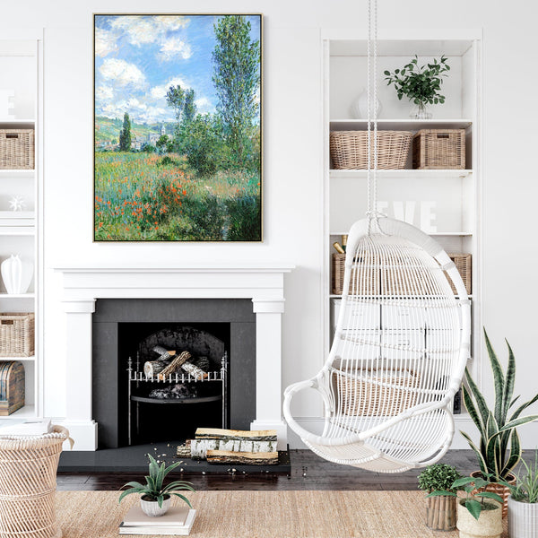 View of Vetheuil Wall Art Framed Canvas Print of Claude Monet Painting