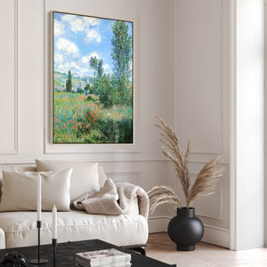 View of Vetheuil Wall Art Framed Canvas Print of Claude Monet Painting