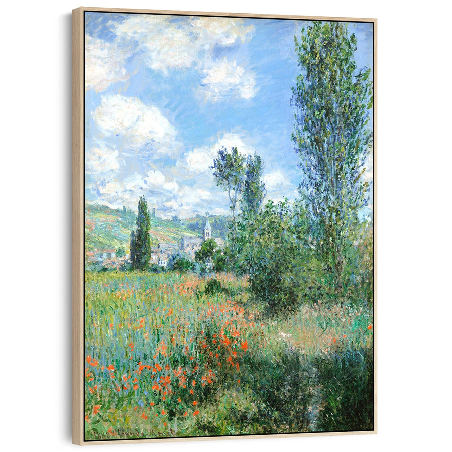 View of Vetheuil Wall Art Framed Canvas Print of Claude Monet Painting