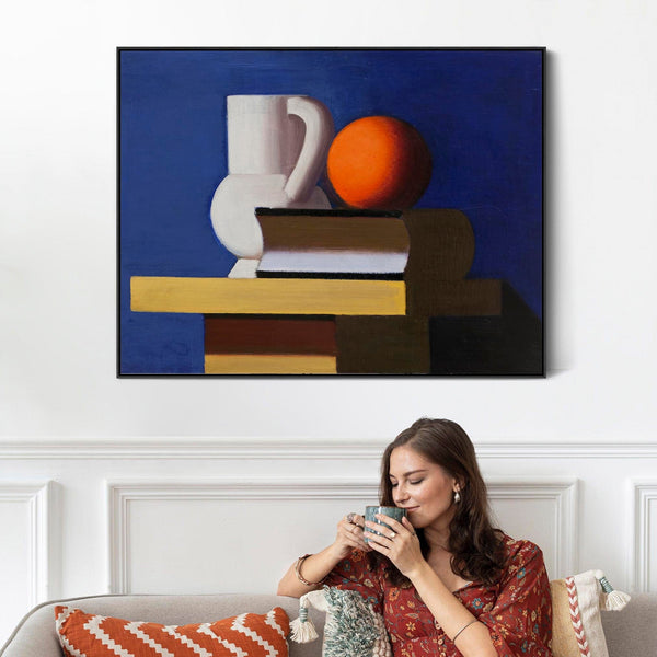 Vilhelm Lundstrom Framed Artwork Print on Canvas Still Life Arrangement - Jug Orange Book