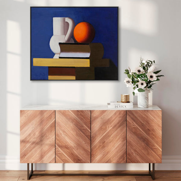 Vilhelm Lundstrom Framed Artwork Print on Canvas Still Life Arrangement - Jug Orange Book