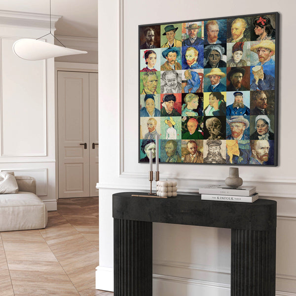 Large Vincent Van Gogh Framed Wall Art Print on Canvas - Multi Coloured 100cm x 100cm Collage