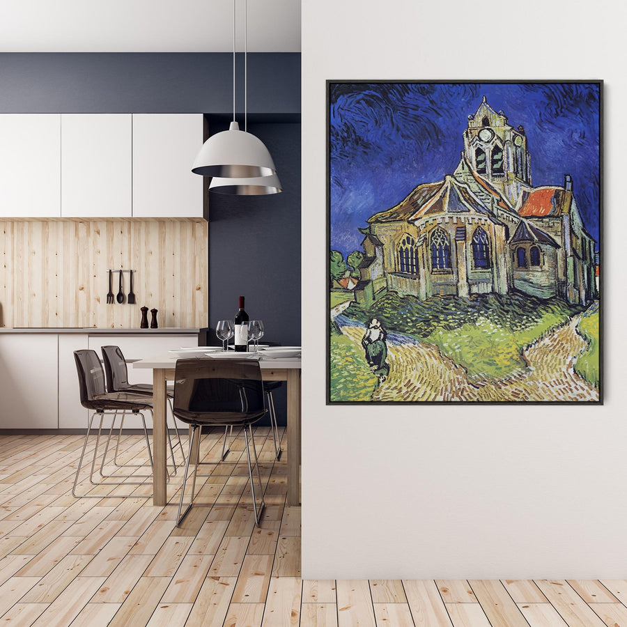 Vincent Van Gogh Framed Artwork on Canvas The Church at Auvers in Blue