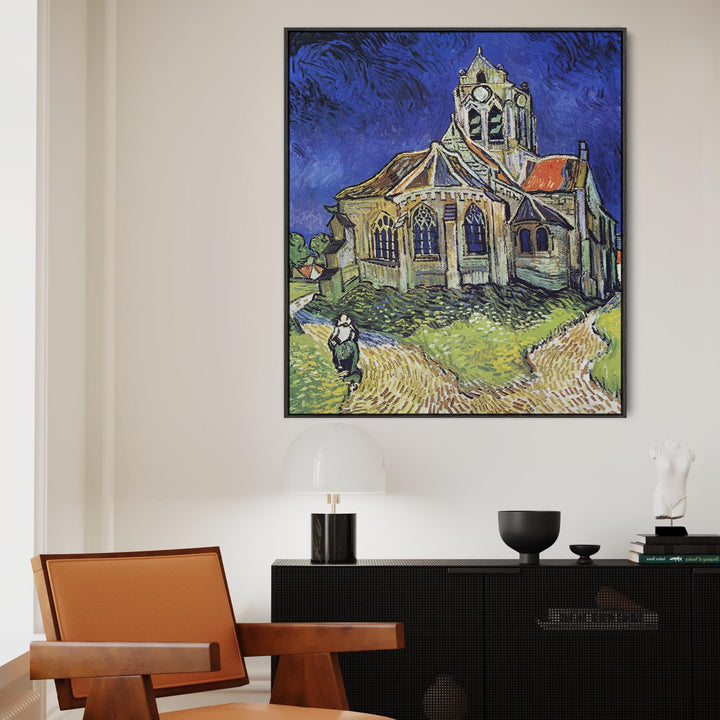 Vincent Van Gogh Framed Artwork on Canvas The Church at Auvers in Blue - FFPob-2568-B-L