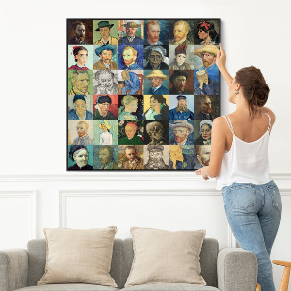 Large Vincent Van Gogh Framed Wall Art Print on Canvas - Multi Coloured 100cm x 100cm Collage