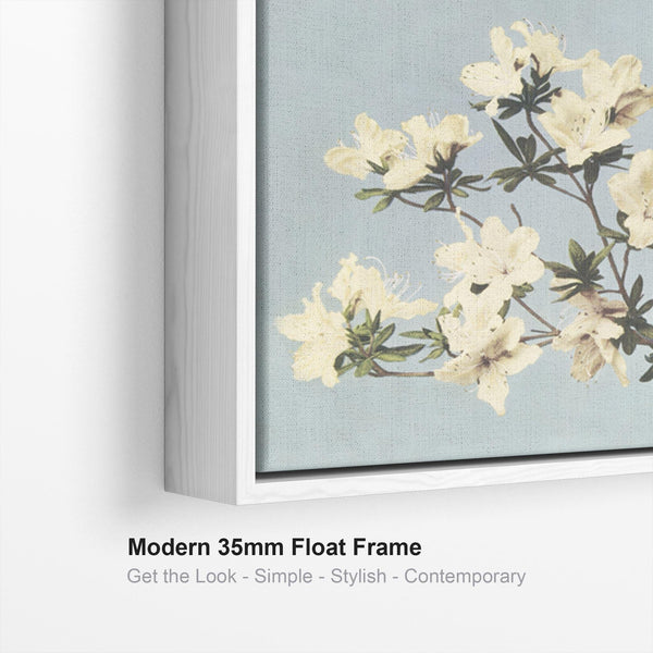 Vintage Japanese Blue Floral Wall Art Framed Canvas Print of Azaleas Flowers Painting - XL 100cm x 100cm