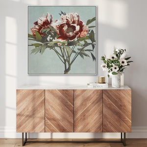 Vintage Japanese Pink Floral Wall Art Framed Canvas Print of Tree Peony Flowers Painting - 100cm x 100cm