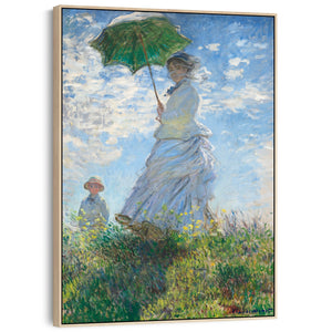 Woman with Parasol Wall Art Framed Canvas Print of Claude Monet Lady with Umbrella Painting