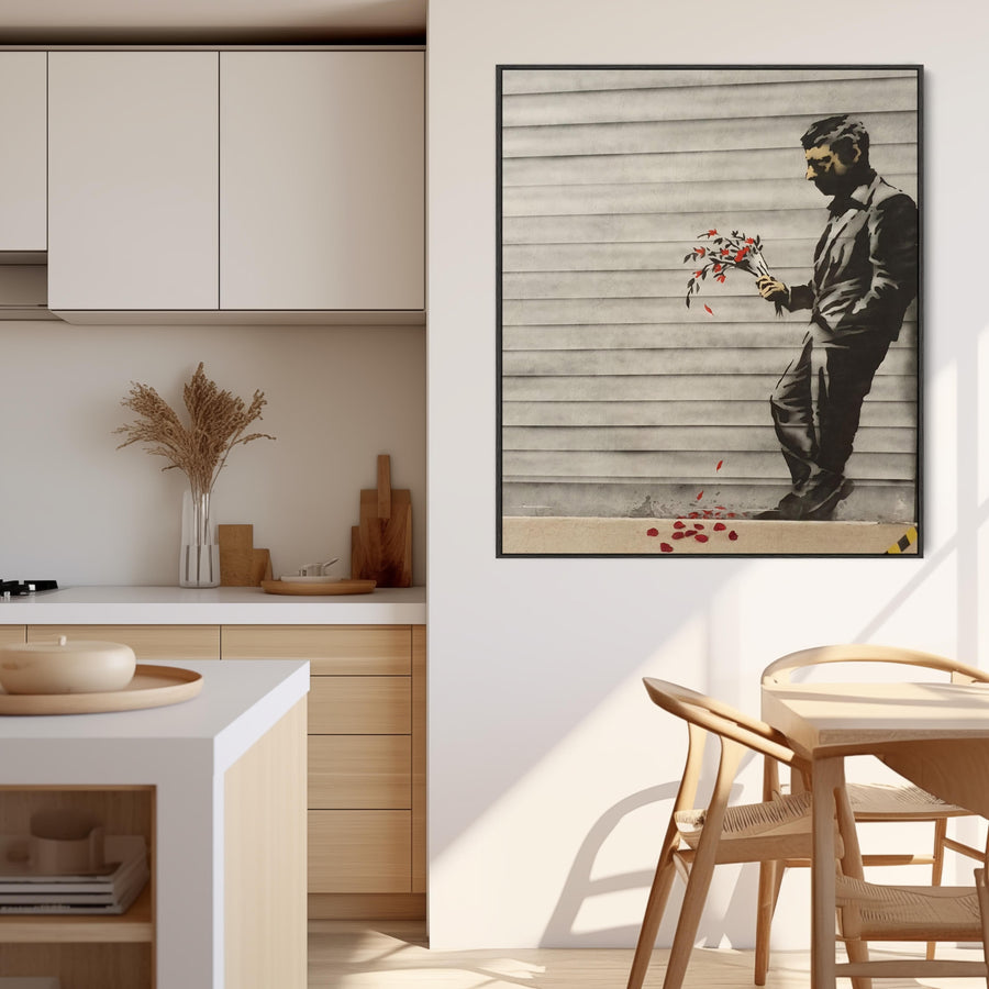 Large Banksy Framed Canvas Art Print - Waiting in Vain