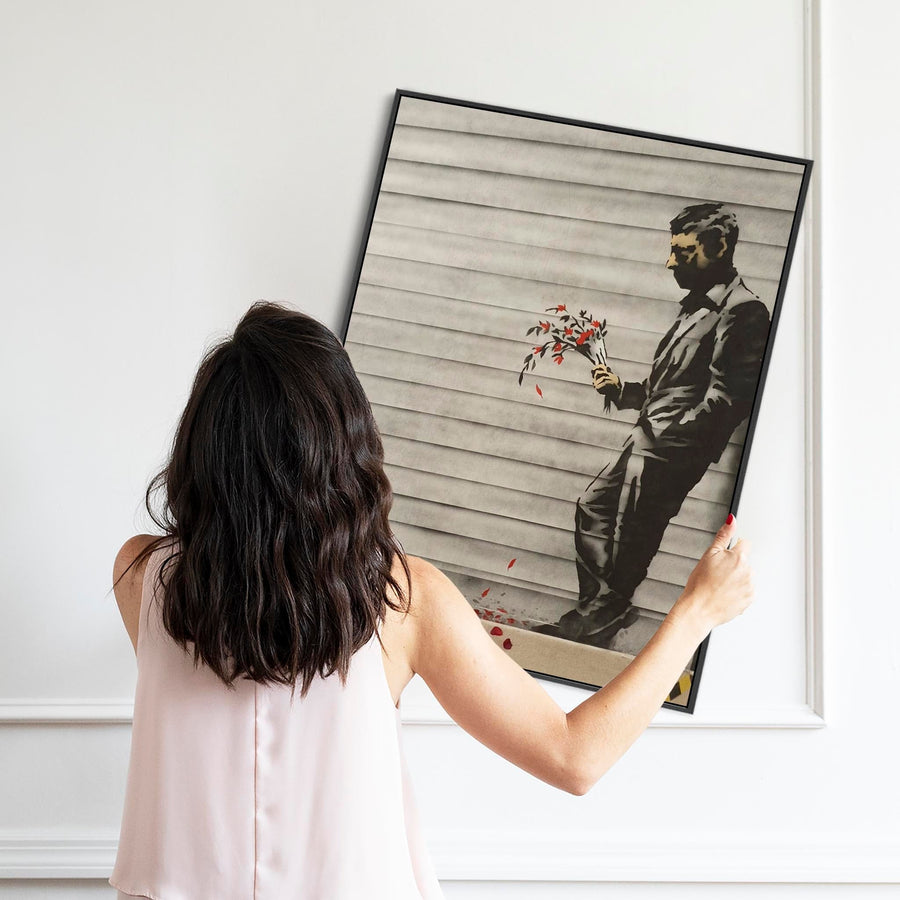 Large Banksy Framed Canvas Art Print - Waiting in Vain