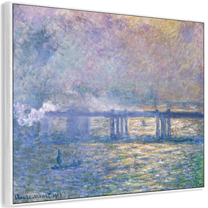 Large Claude Monet Framed Canvas Print of Charing Cross Bridge London Landscape Painting