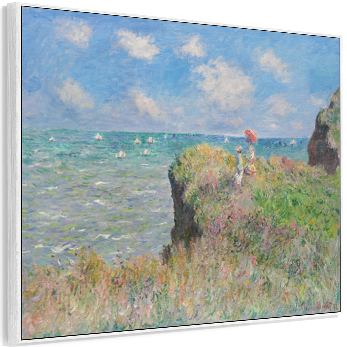 Large Claude Monet Framed Canvas Print of Cliff Walk at Pourville Land