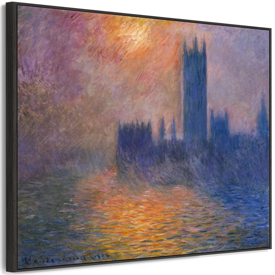 Large Claude Monet Framed Canvas Print of Houses of Parliament Sunset Landscape Painting