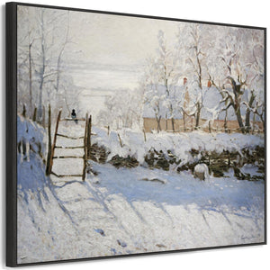 Large Claude Monet Framed Canvas Print of The Magpie Winter Landscape Painting