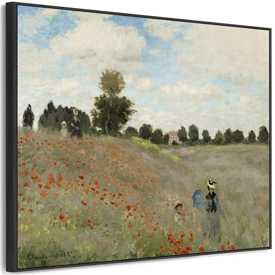 Large Claude Monet Framed Canvas Print of Poppy Field Poppies Landscape Painting