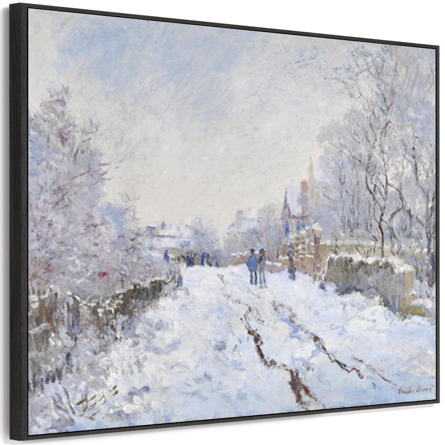 Large Claude Monet Framed Canvas Print of Snow Scene at Argenteuil Landscape Painting