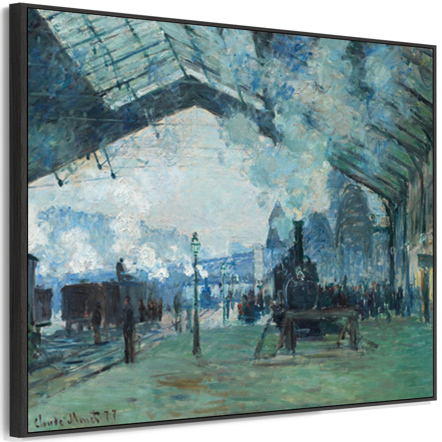 Large Claude Monet Framed Canvas Print of Station Arrival Normandy Train Saint Lazare Painting