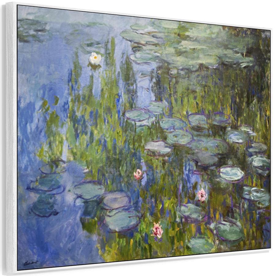 Large Claude Monet Wall Art Framed Canvas Print of Water Lillies Blue Painting