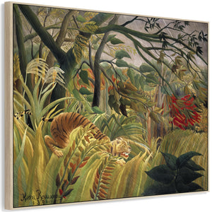 Large Green Henri Rousseau Wall Art Framed Canvas Print of Tiger in a Tropical Storm Famous Painting