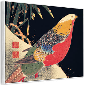 Japanese Wall Art Framed Canvas Print The Golden Pheasant in the Snow by Katsushika Hokusai