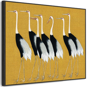 Japanese Red Crown Crane Birds Wall Art Framed Canvas Print of Ogata Korin Painting