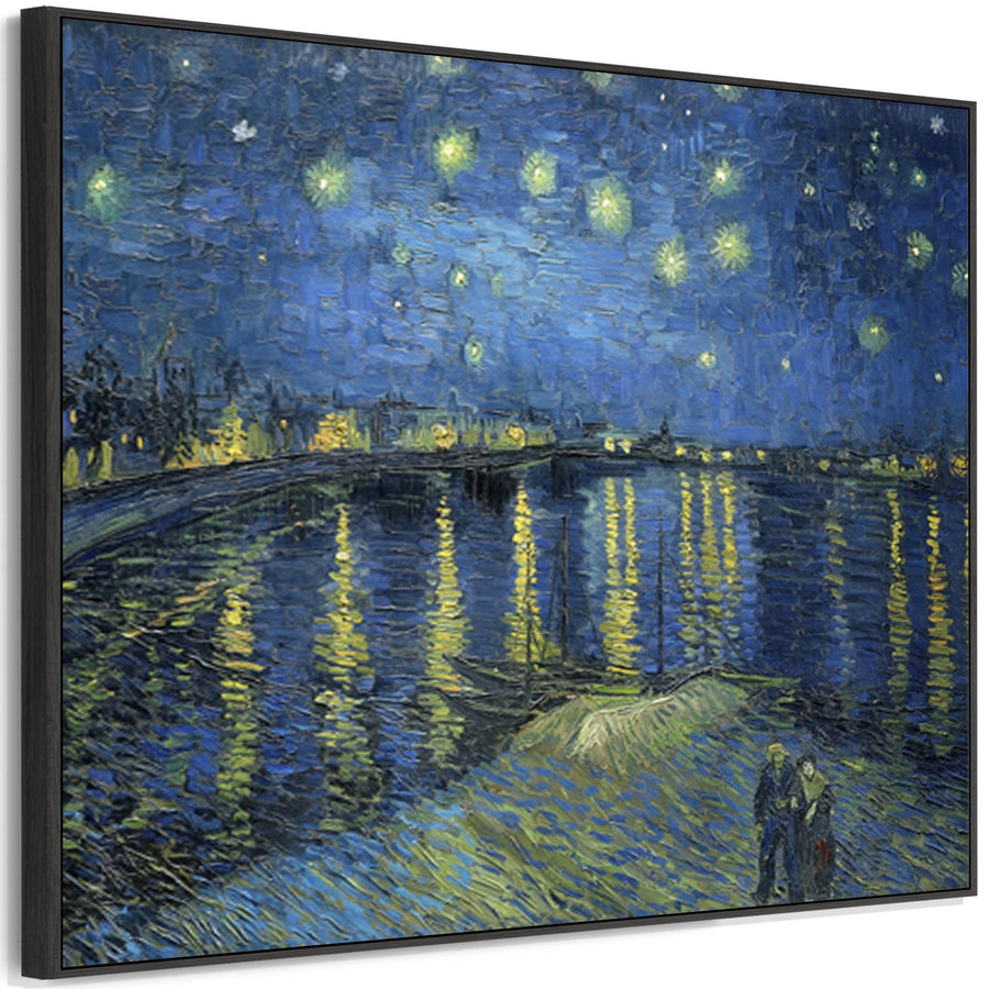 Large Vincent Van Gogh Framed Canvas Print of Starry Night over the Rhone Landscape Famous Painting